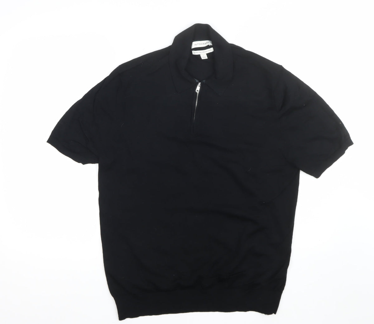 Autograph Men's Black L Merino Wool 1/4 Zip Pullover Jumper