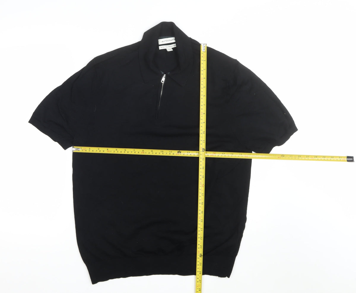 Autograph Men's Black L Merino Wool 1/4 Zip Pullover Jumper