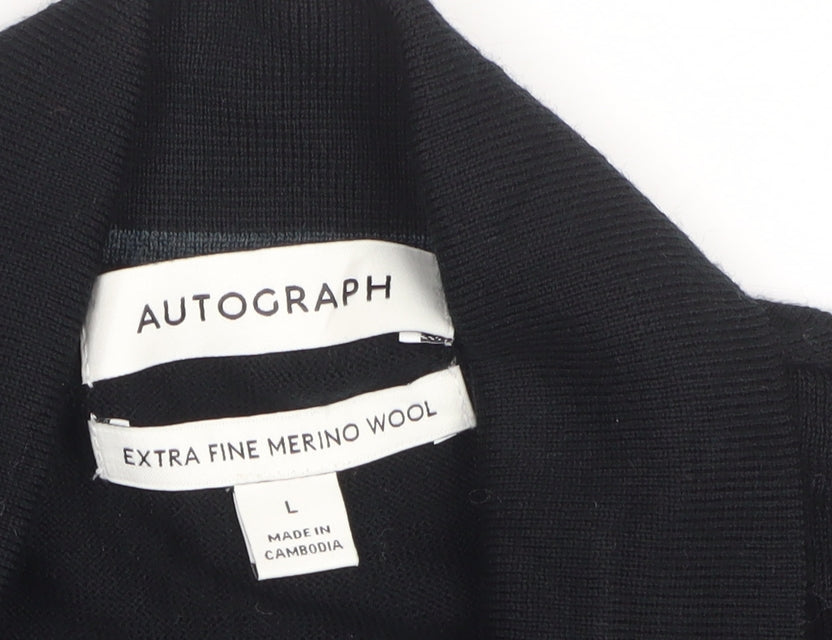 Autograph Men's Black L Merino Wool 1/4 Zip Pullover Jumper