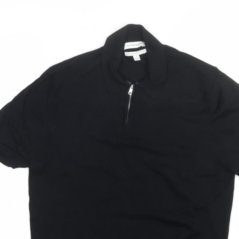 Autograph Men's Black L Merino Wool 1/4 Zip Pullover Jumper