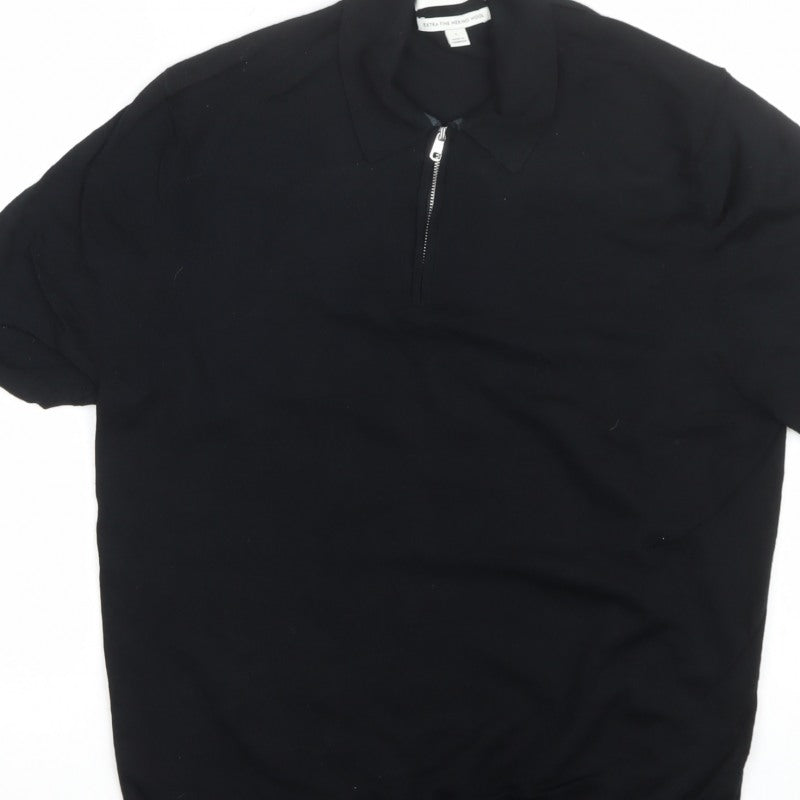 Autograph Men's Black L Merino Wool 1/4 Zip Pullover Jumper