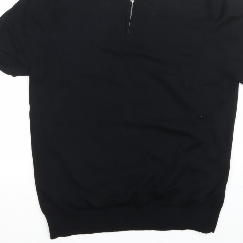 Autograph Men's Black L Merino Wool 1/4 Zip Pullover Jumper