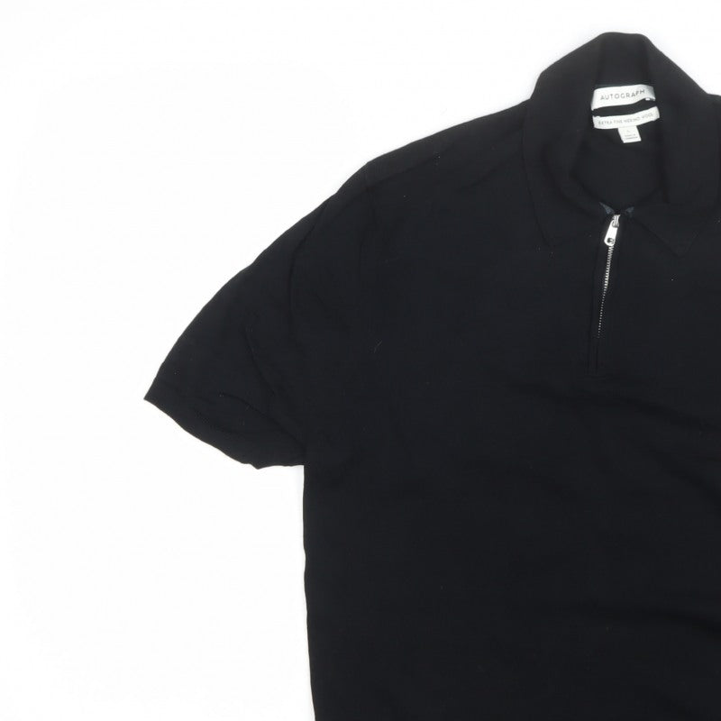 Autograph Men's Black L Merino Wool 1/4 Zip Pullover Jumper