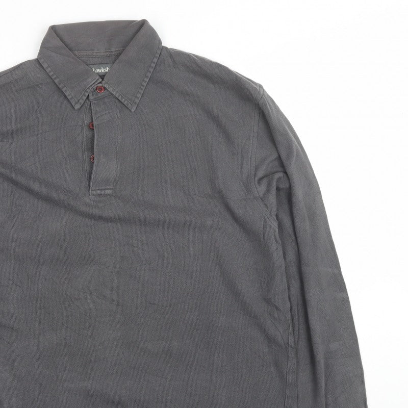 Hawkshead Men’s Grey M Long Sleeve Cotton Collared Polo Shirt