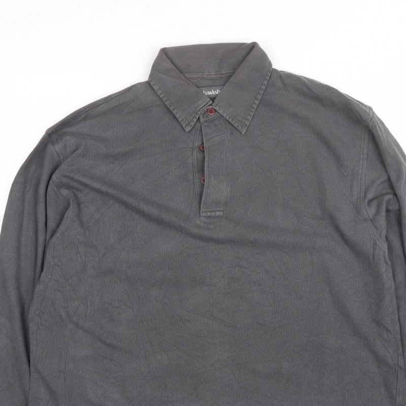 Hawkshead Men’s Grey M Long Sleeve Cotton Collared Polo Shirt