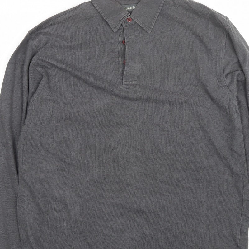 Hawkshead Men’s Grey M Long Sleeve Cotton Collared Polo Shirt