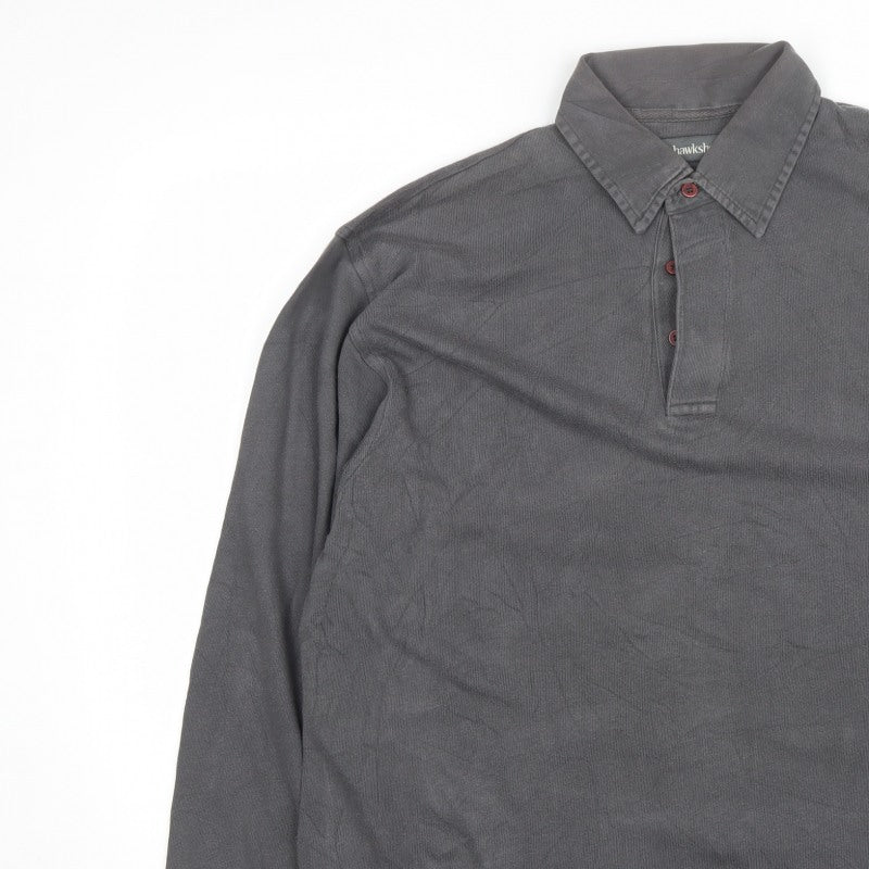 Hawkshead Men’s Grey M Long Sleeve Cotton Collared Polo Shirt