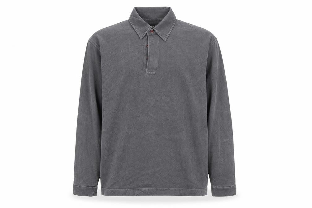 Hawkshead Men’s Grey M Long Sleeve Cotton Collared Polo Shirt