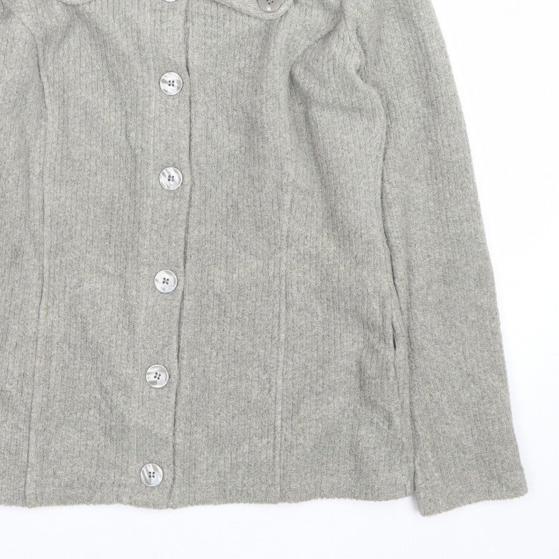 Per Una Women Grey M Knit Button Coatigan Collared Jacket