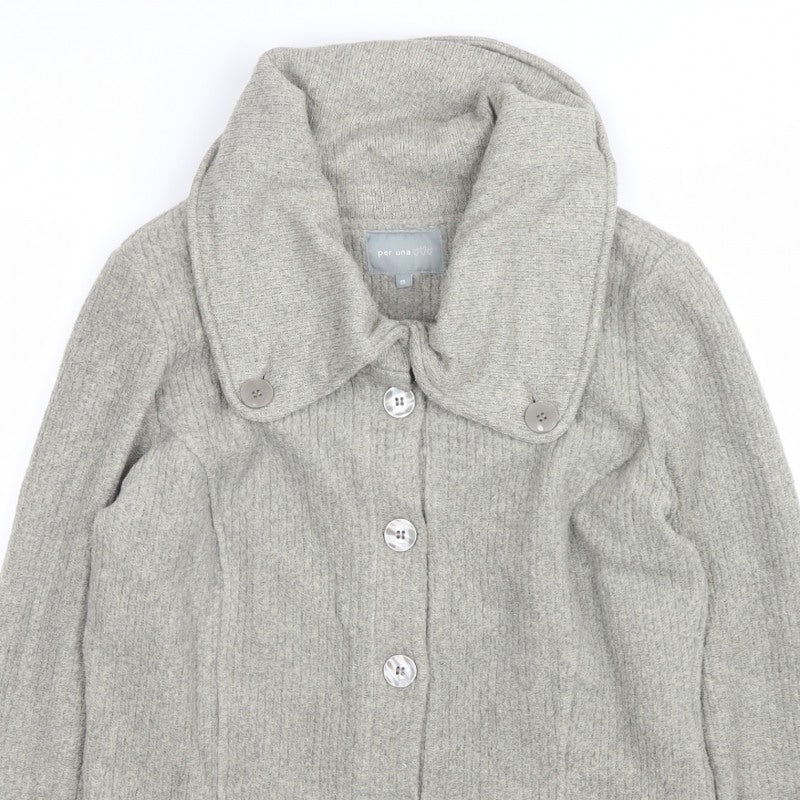 Per Una Women Grey M Knit Button Coatigan Collared Jacket