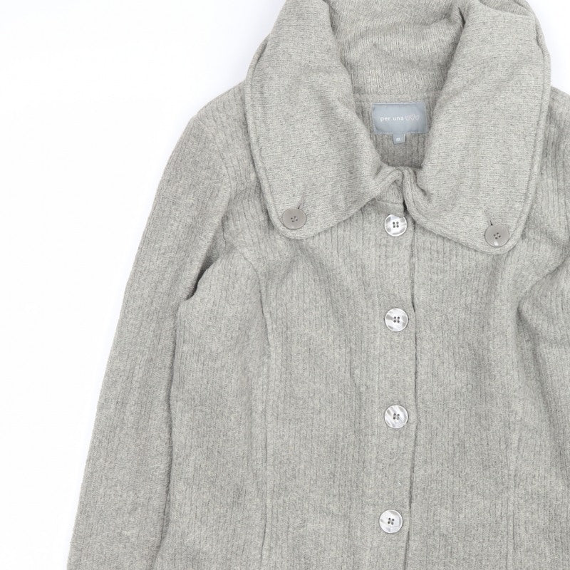 Per Una Women Grey M Knit Button Coatigan Collared Jacket