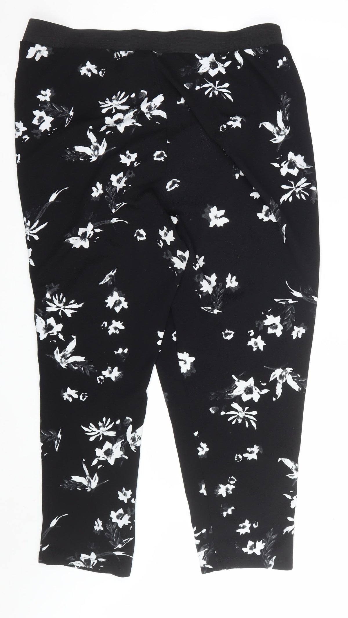 Yours Women’s Black Floral Cropped Trousers UK 24 Elasticated Stretch