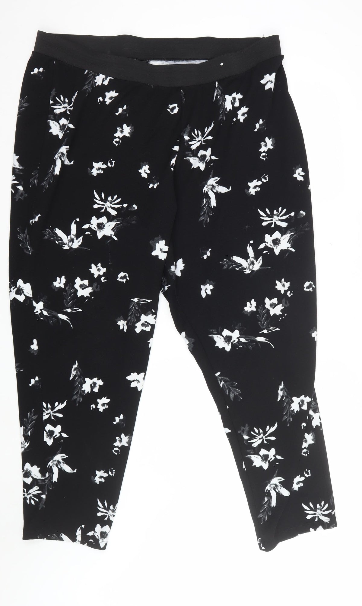 Yours Women’s Black Floral Cropped Trousers UK 24 Elasticated Stretch