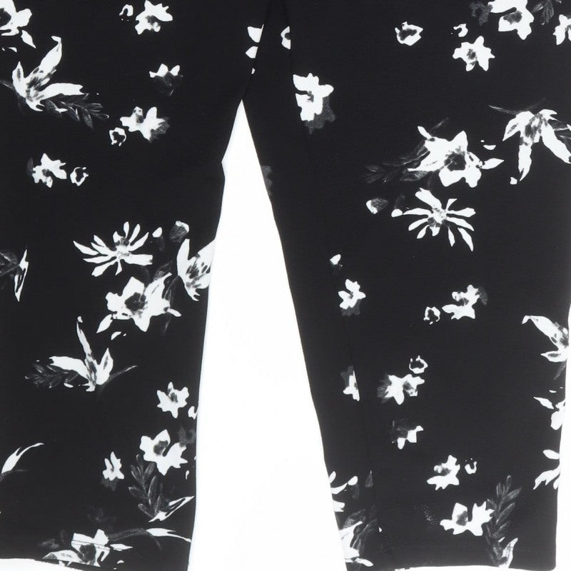 Yours Women’s Black Floral Cropped Trousers UK 24 Elasticated Stretch