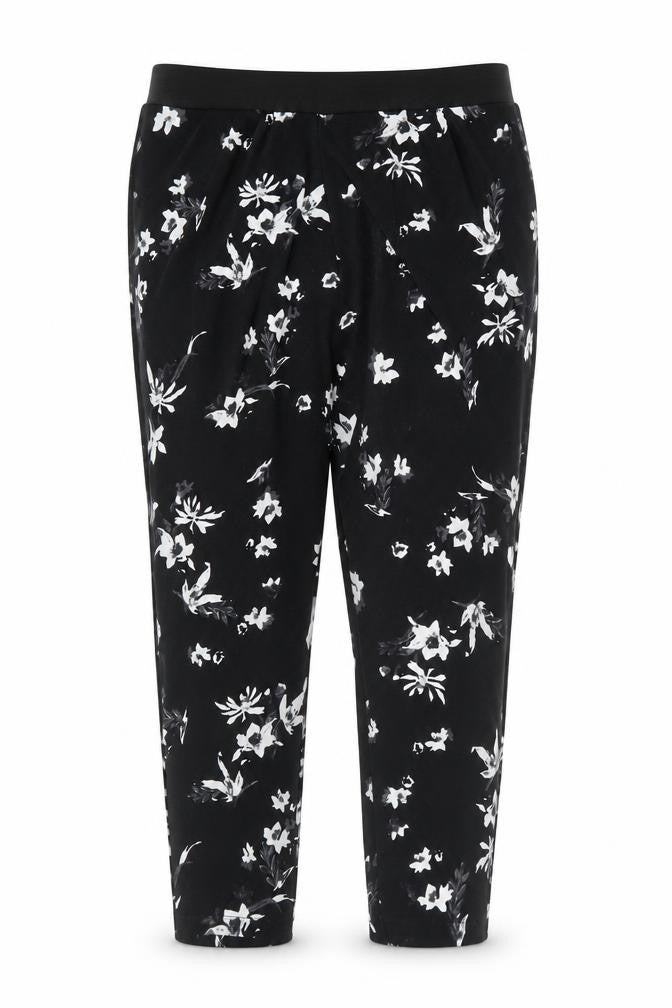 Yours Women’s Black Floral Cropped Trousers UK 24 Elasticated Stretch