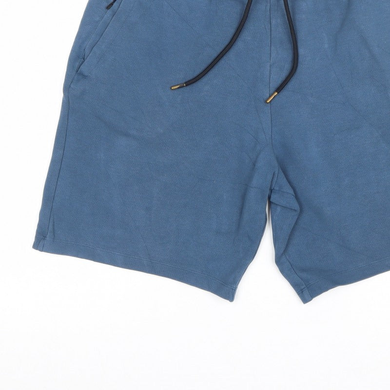 Goodmove Men’s Blue M Sweat Shorts Drawstring Zip Pocket
