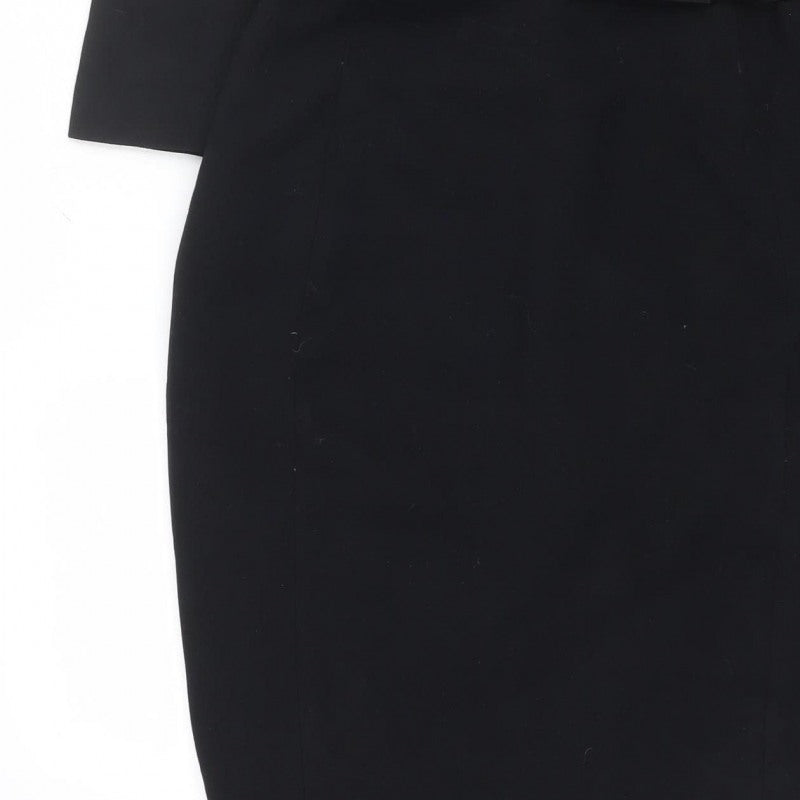 Mango Women Black M Sheath Knee Length Belted V-Neck Dress