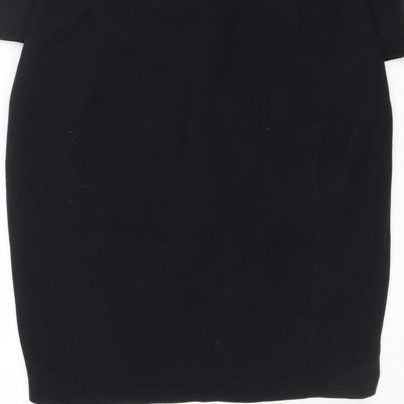 Mango Women Black M Sheath Knee Length Belted V-Neck Dress