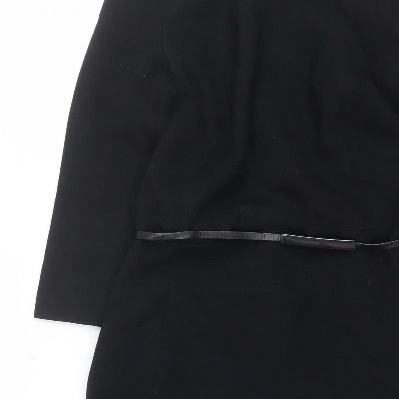 Mango Women Black M Sheath Knee Length Belted V-Neck Dress