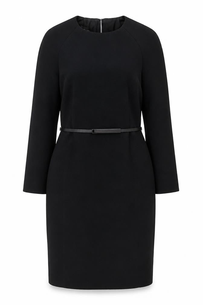 Mango Women Black M Sheath Knee Length Belted V-Neck Dress