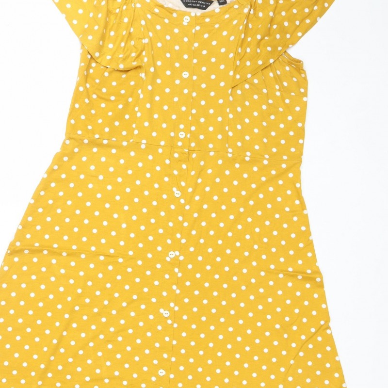 Dorothy Perkins Women Yellow Polka Dot UK 14 Fit & Flare Mini Dress