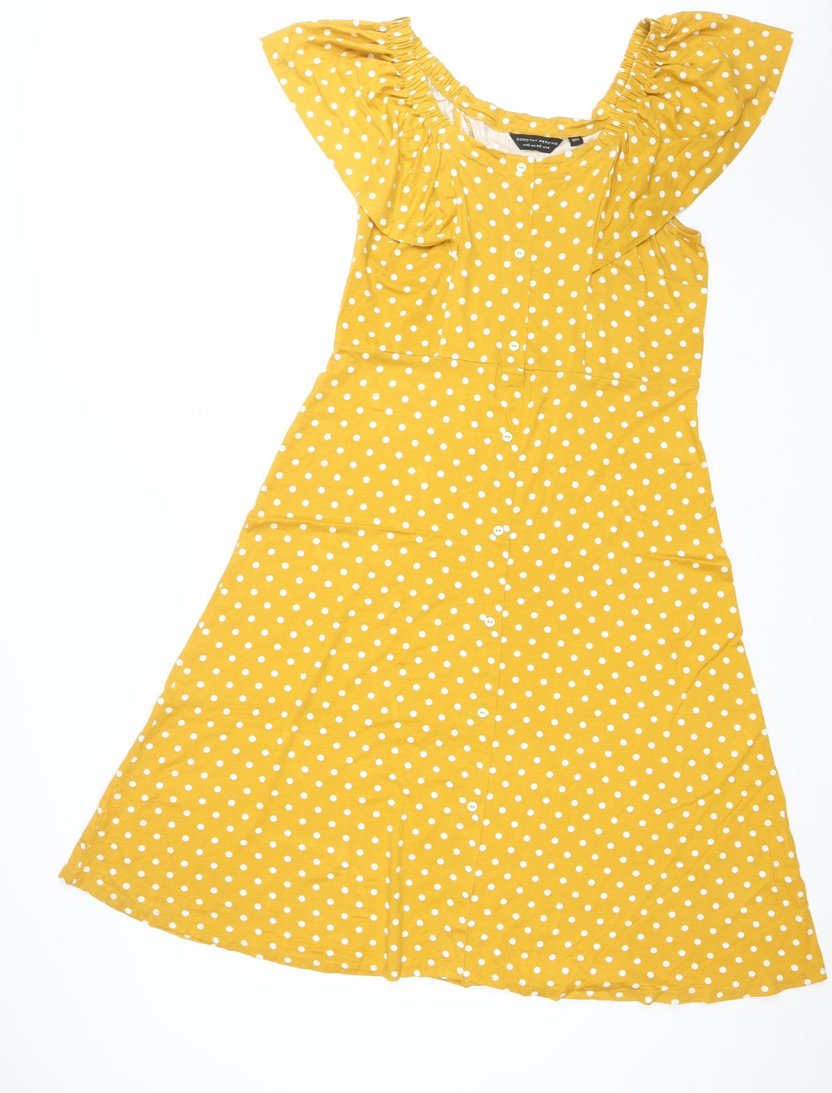 Dorothy Perkins Women Yellow Polka Dot UK 14 Fit & Flare Mini Dress