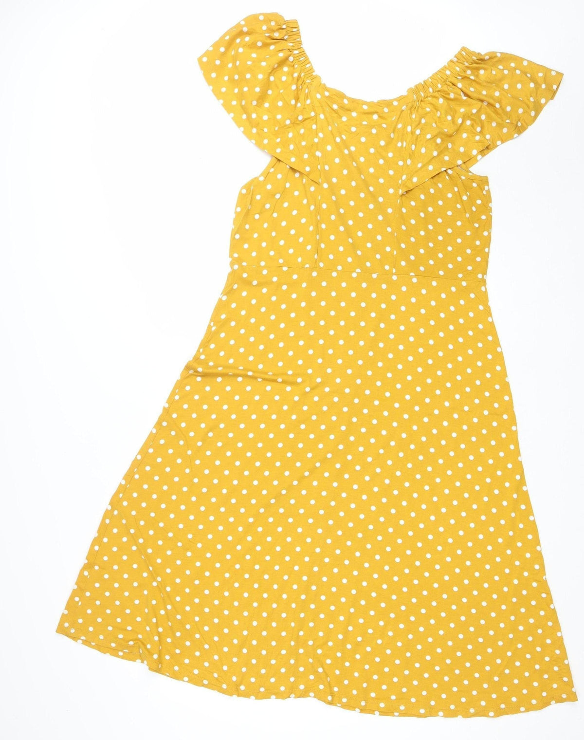 Dorothy Perkins Women Yellow Polka Dot UK 14 Fit & Flare Mini Dress