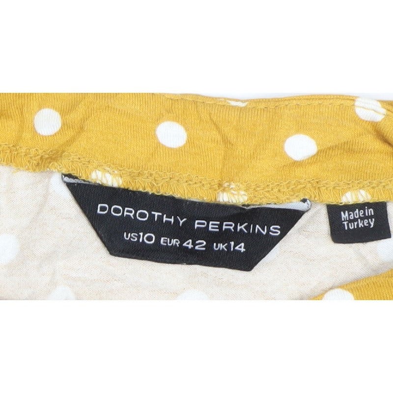 Dorothy Perkins Women Yellow Polka Dot UK 14 Fit & Flare Mini Dress