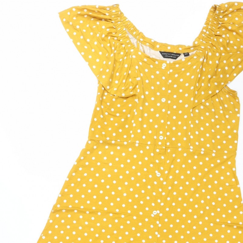 Dorothy Perkins Women Yellow Polka Dot UK 14 Fit & Flare Mini Dress
