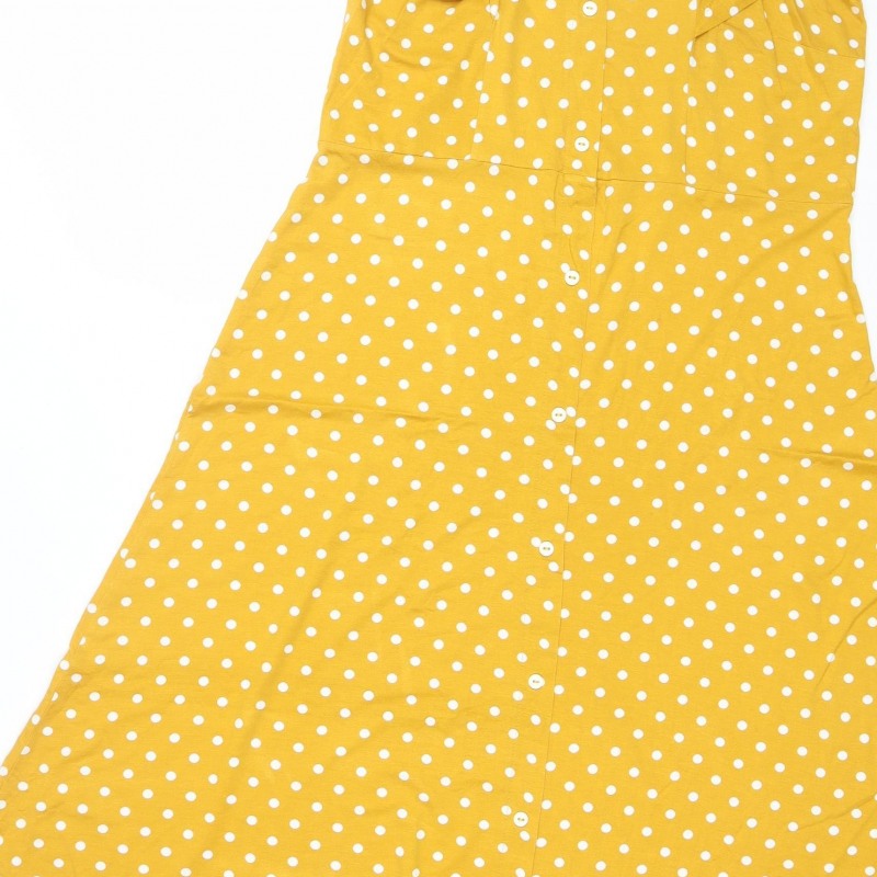Dorothy Perkins Women Yellow Polka Dot UK 14 Fit & Flare Mini Dress