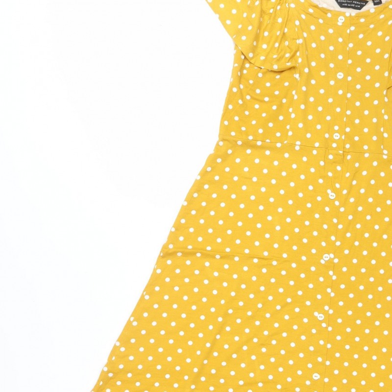 Dorothy Perkins Women Yellow Polka Dot UK 14 Fit & Flare Mini Dress