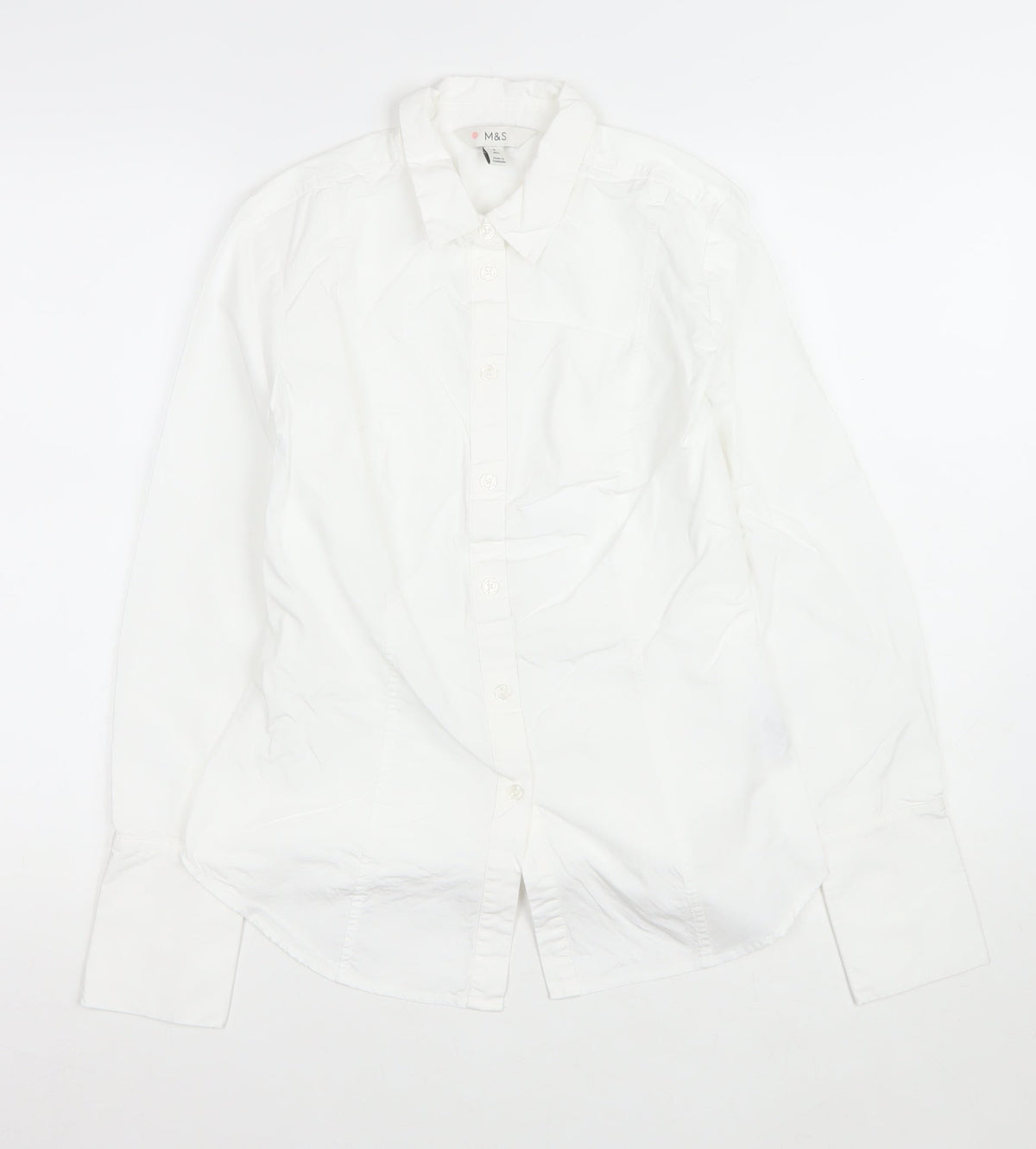 Marks and Spencer Women White Size 8 Collared Buckle Back Shirt