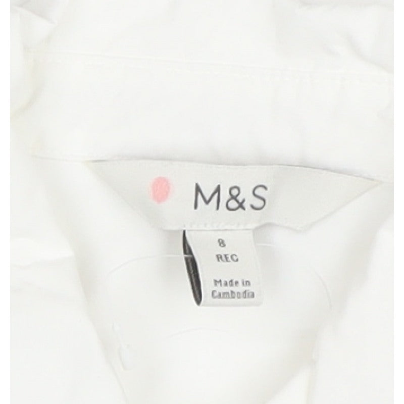 Marks and Spencer Women White Size 8 Collared Buckle Back Shirt