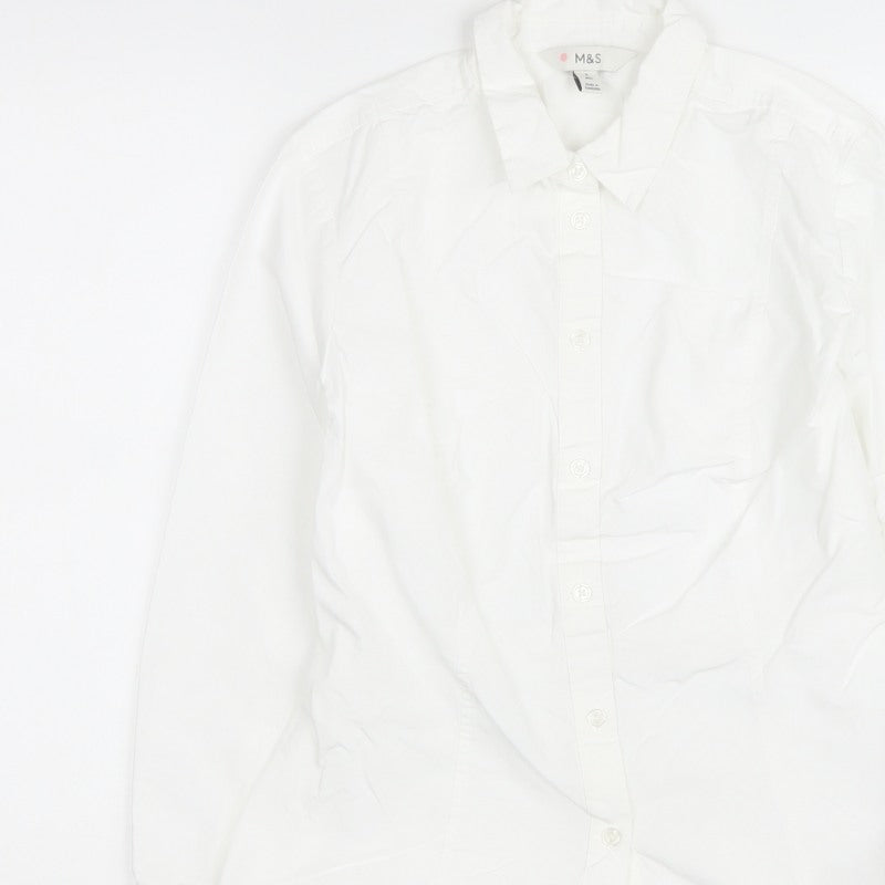 Marks and Spencer Women White Size 8 Collared Buckle Back Shirt