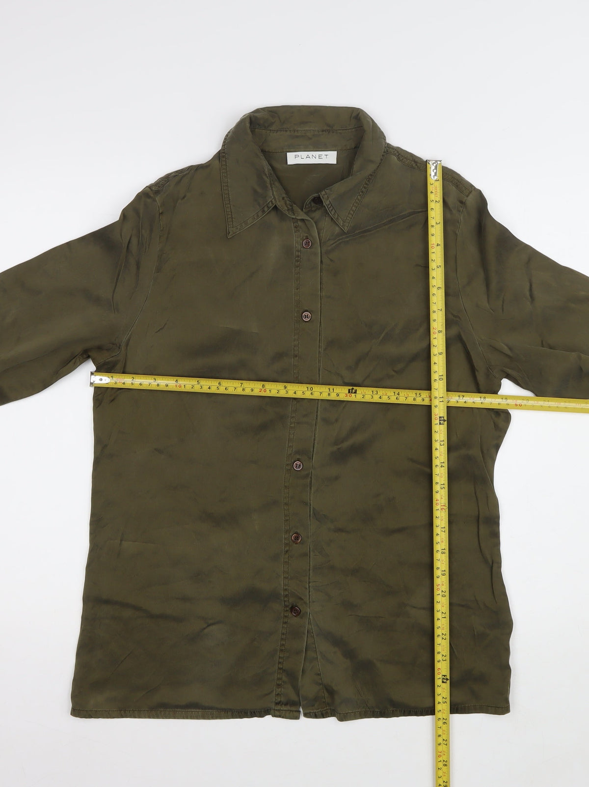 Planet Women Green UK 10 100% Silk Long Sleeve Button-Up Shirt