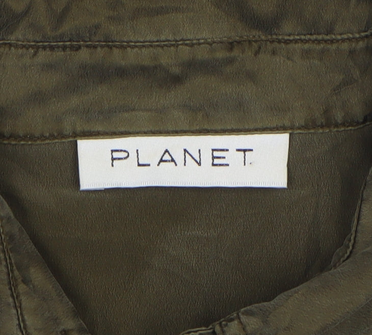Planet Women Green UK 10 100% Silk Long Sleeve Button-Up Shirt