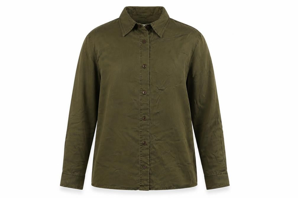 Planet Women Green UK 10 100% Silk Long Sleeve Button-Up Shirt