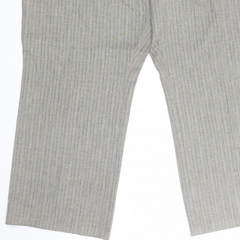 Marks & Spencer Women Grey Striped Drawstring Trousers UK 24 Short