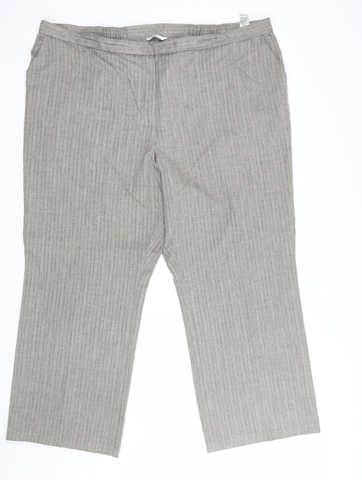 Marks & Spencer Women Grey Striped Drawstring Trousers UK 24 Short