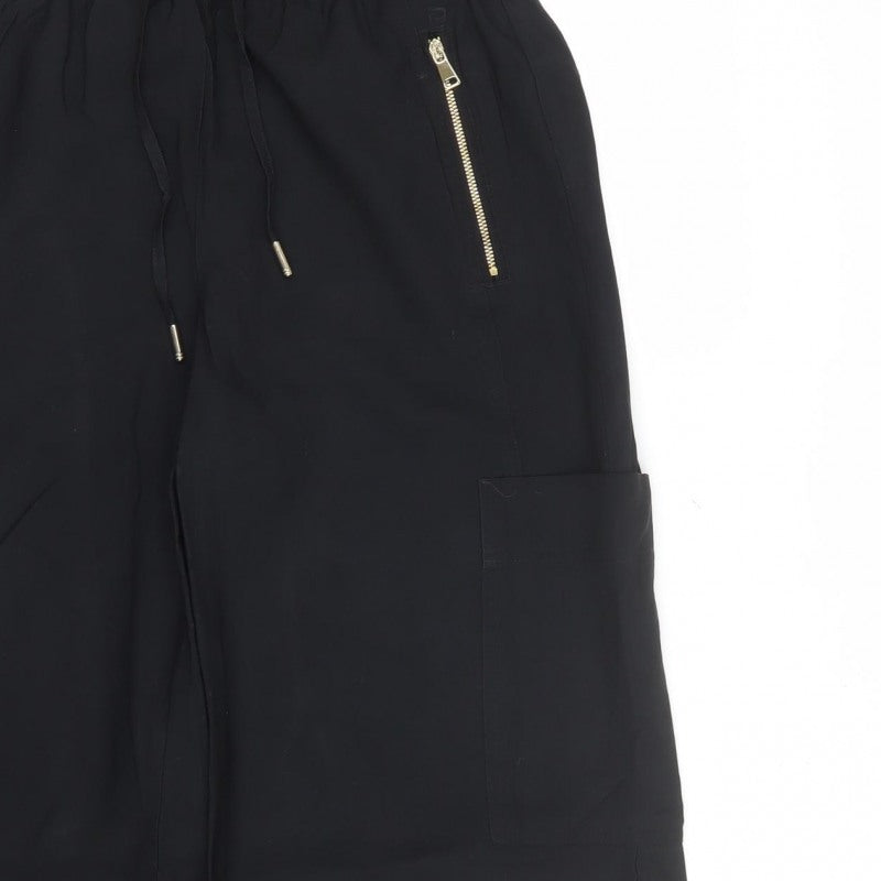 Marks and Spencer Women Black UK 8 Short Cargo Trousers Gold Zip