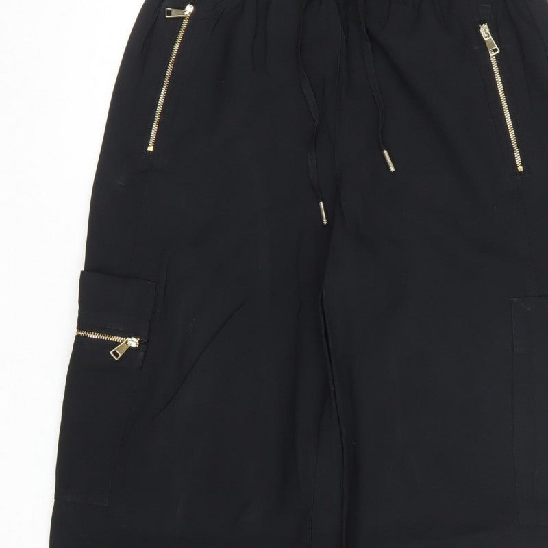 Marks and Spencer Women Black UK 8 Short Cargo Trousers Gold Zip