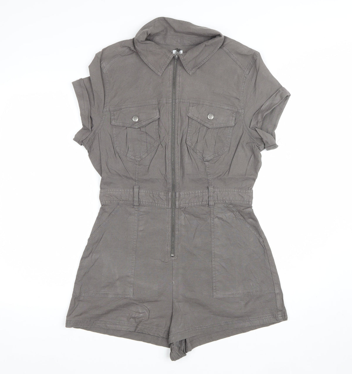 BDG Women Grey L Utility Zip Front Collared Playsuit Shorts