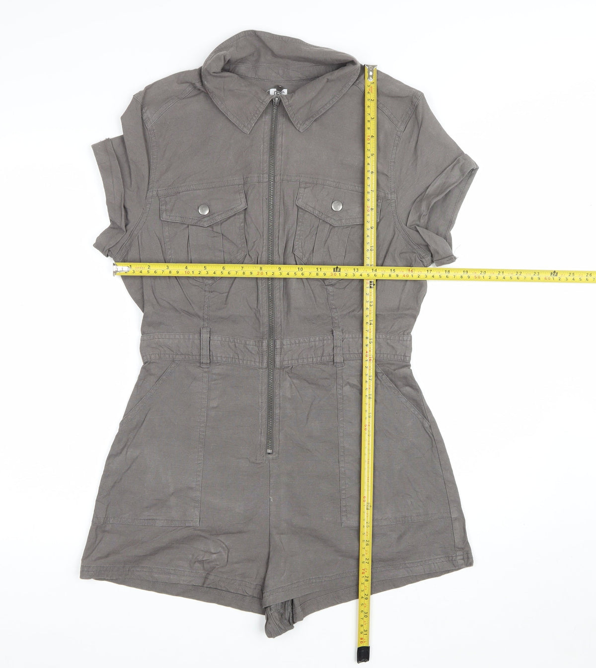 BDG Women Grey L Utility Zip Front Collared Playsuit Shorts