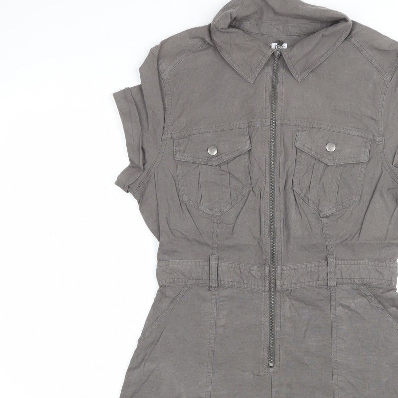 BDG Women Grey L Utility Zip Front Collared Playsuit Shorts