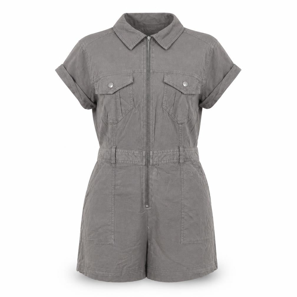 BDG Women Grey L Utility Zip Front Collared Playsuit Shorts
