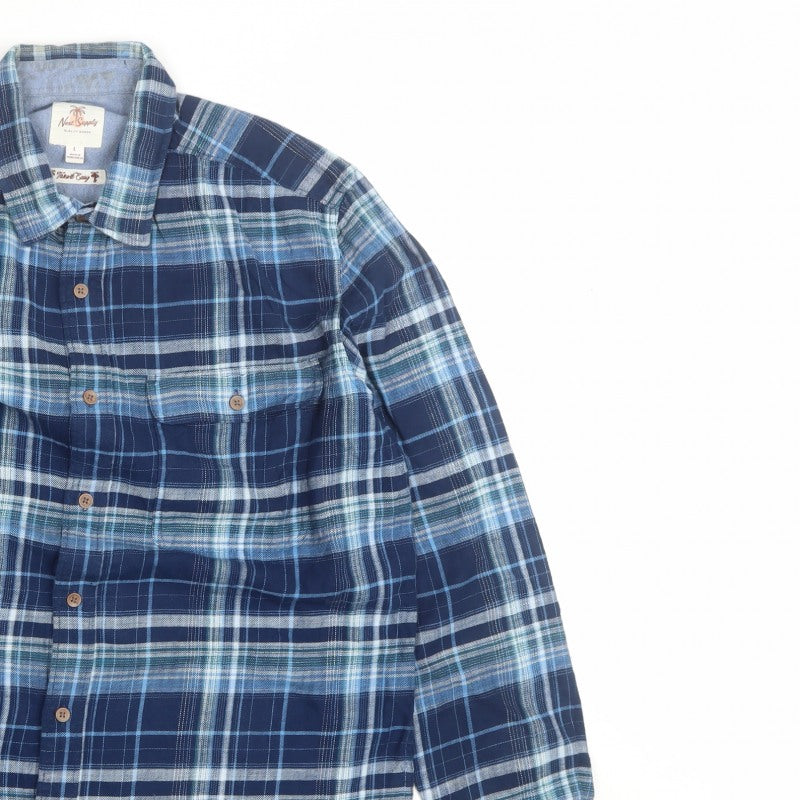 Next Supply Men’s Blue Plaid Check Long Sleeve Button-Up Shirt L