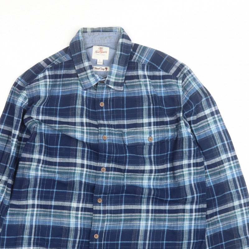 Next Supply Men’s Blue Plaid Check Long Sleeve Button-Up Shirt L