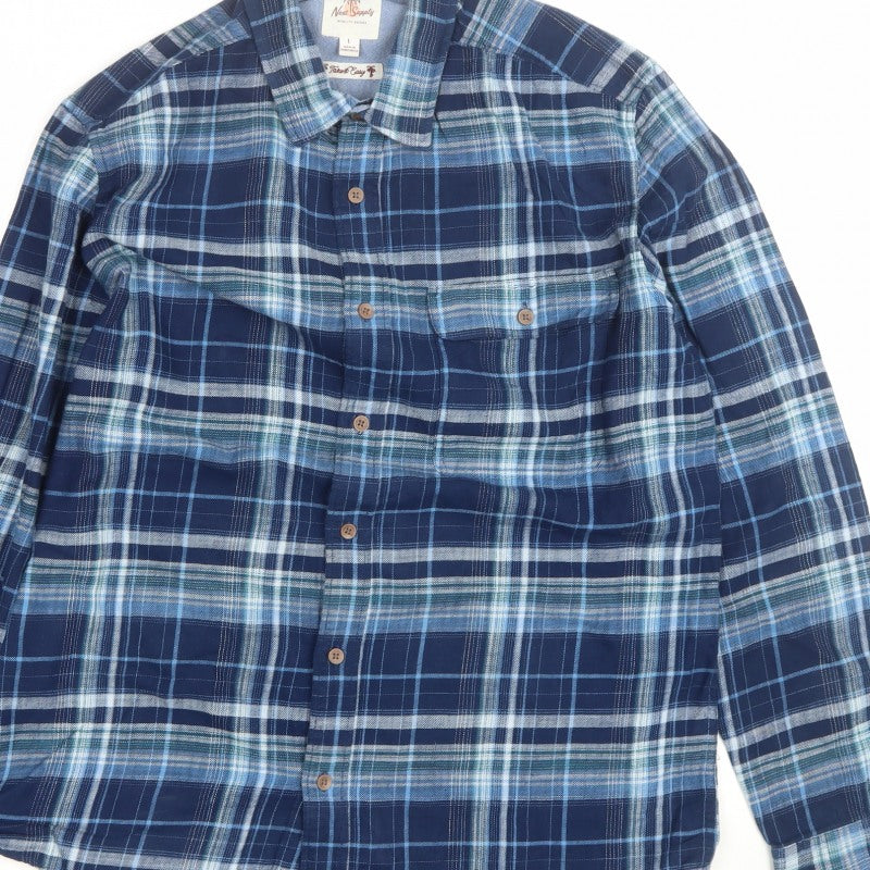 Next Supply Men’s Blue Plaid Check Long Sleeve Button-Up Shirt L