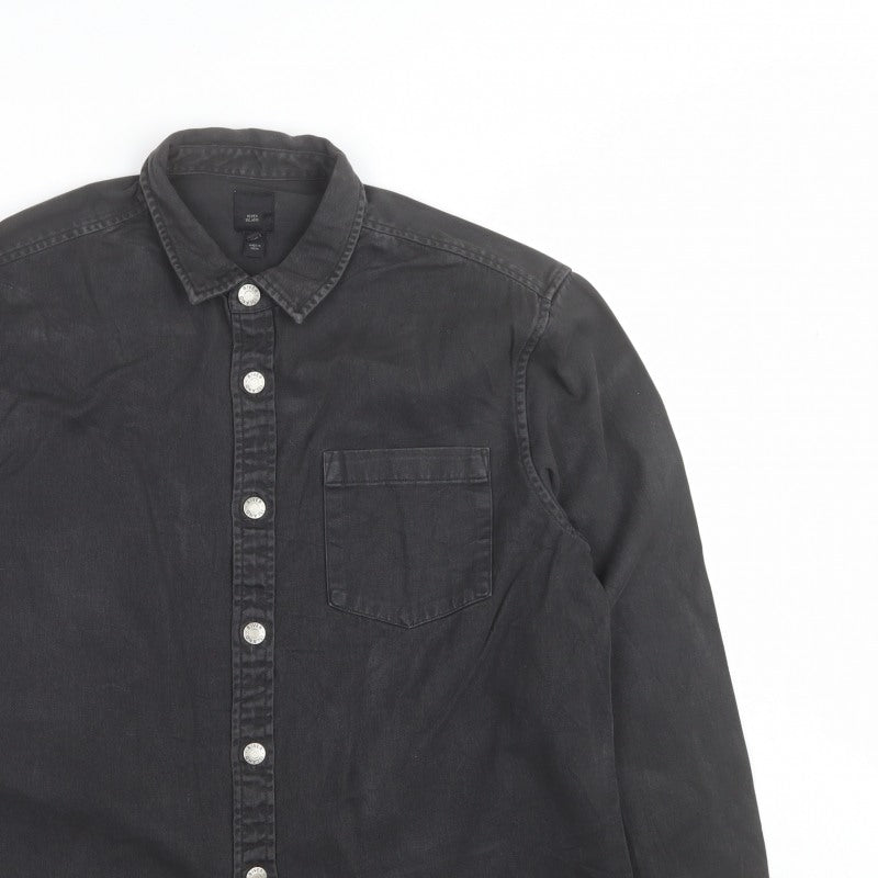 River Island Men’s Black L Denim Button-Up Long Sleeve Shirt