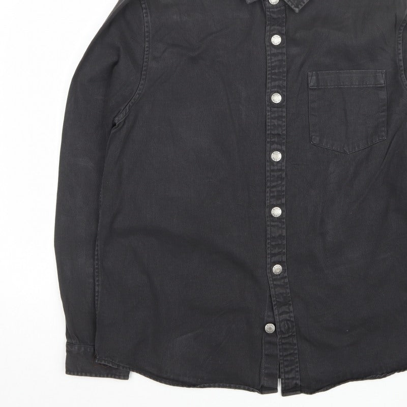 River Island Men’s Black L Denim Button-Up Long Sleeve Shirt